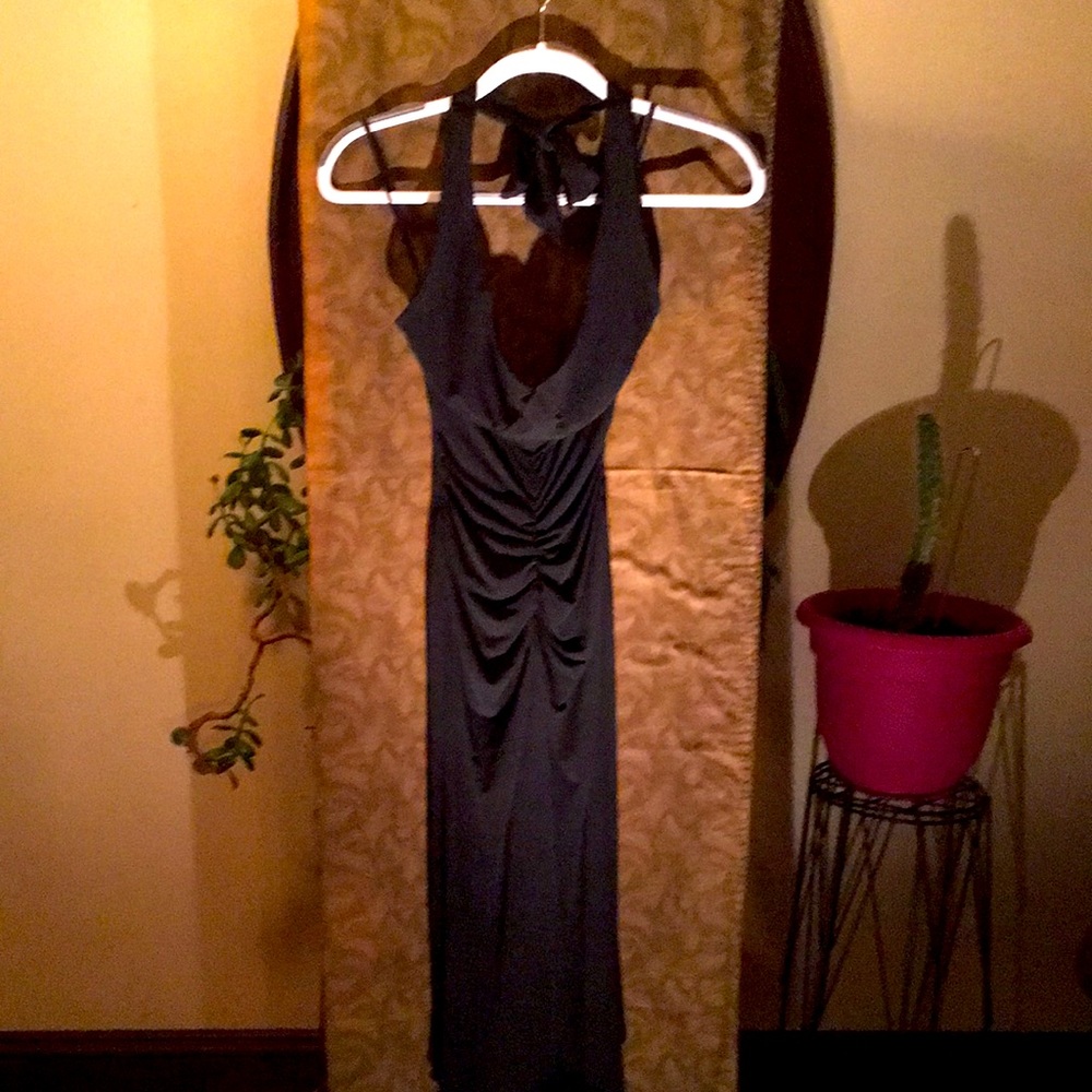 Black Ruched Halter Dress